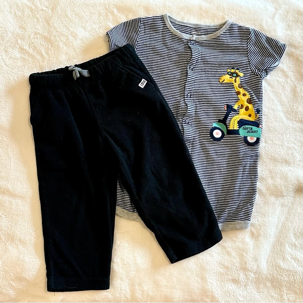 Carter's Striped Animal Onesie and Fleece Pants Set - Size: 18 Months